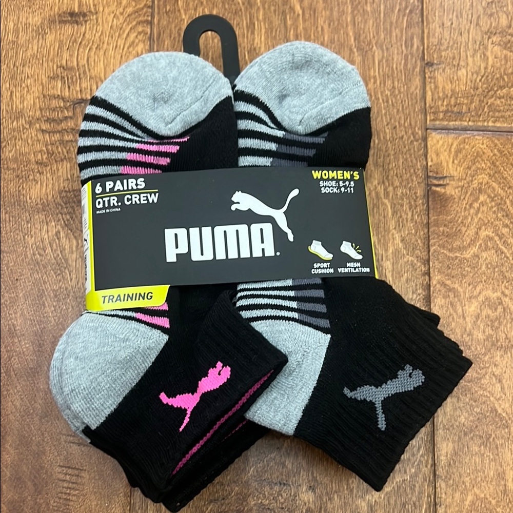 PUMA Women's Quarter Crew Socks - Black and Gray